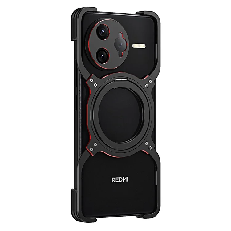 Custodia con supporto per Xiaomi Redmi K80 Pro 5G, paraurti in metallo, cover magnetica per telefono - Nero / Rosso