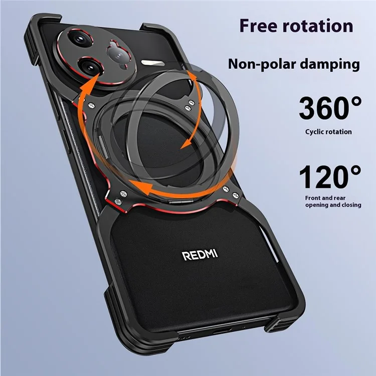 Custodia con supporto per Xiaomi Redmi K80 Pro 5G, paraurti in metallo, cover magnetica per telefono - Nero / Rosso