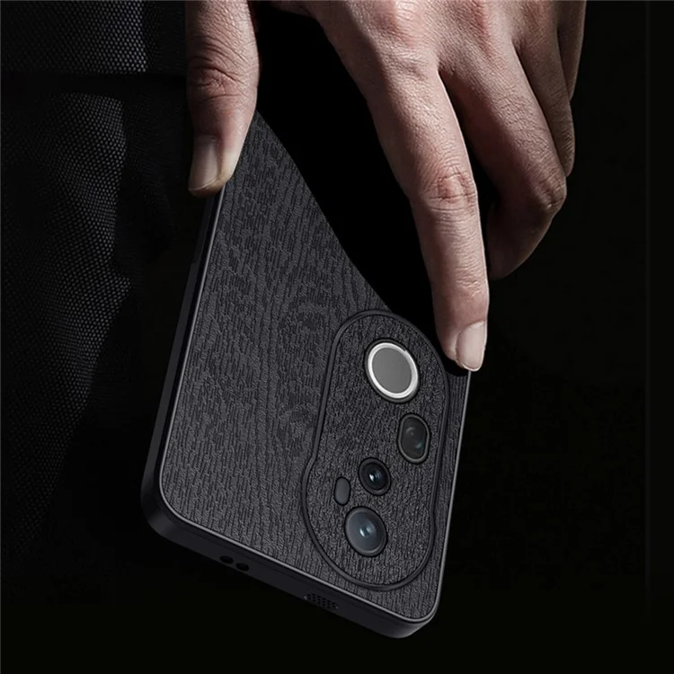 Für vivo S20 Pro 5G Hülle Holztextur PU-Leder beschichtet PC TPU Handyhülle - Schwarz