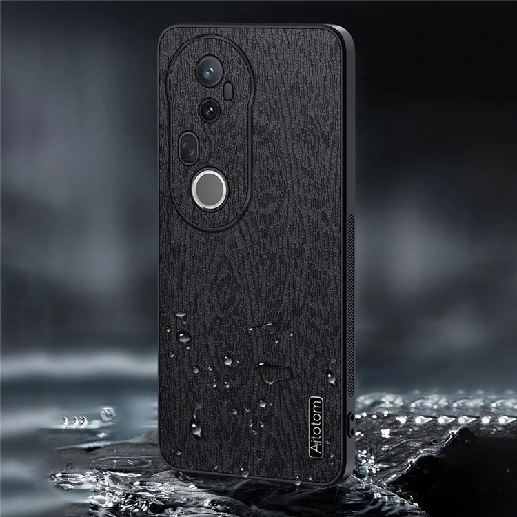Für vivo S20 Pro 5G Hülle Holztextur PU-Leder beschichtet PC TPU Handyhülle - Schwarz