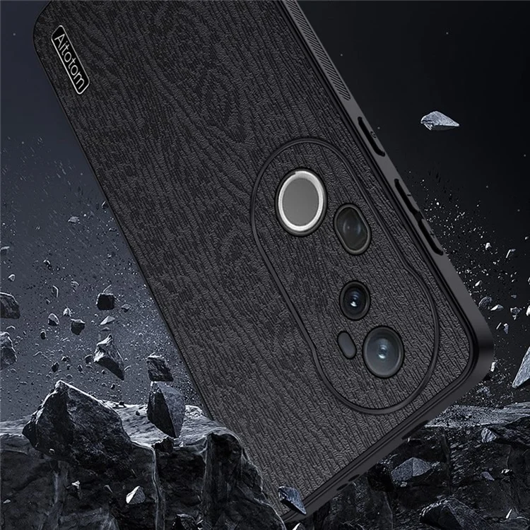 Für vivo S20 Pro 5G Hülle Holztextur PU-Leder beschichtet PC TPU Handyhülle - Schwarz