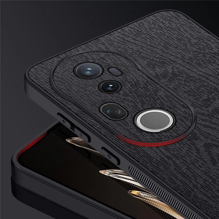 Für vivo S20 Pro 5G Hülle Holztextur PU-Leder beschichtet PC TPU Handyhülle - Schwarz
