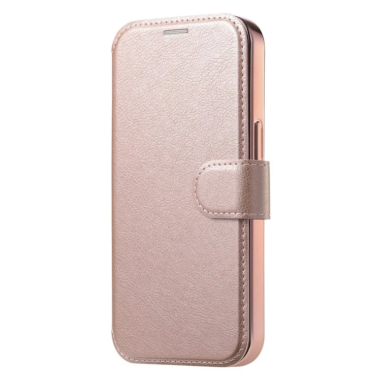 Funda para iPhone 13 Pro compatible con MagSafe, cubierta de teléfono de cuero desmontable con película para lente - Oro rosa