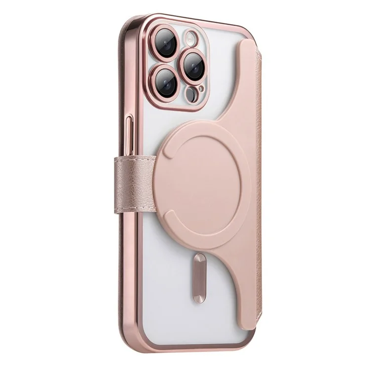 Funda para iPhone 13 Pro compatible con MagSafe, cubierta de teléfono de cuero desmontable con película para lente - Oro rosa