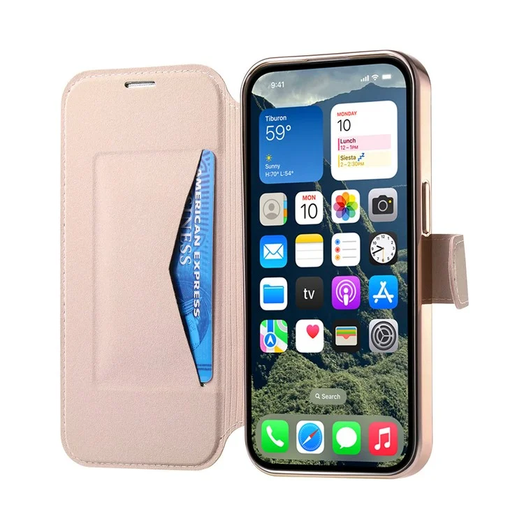 Funda para iPhone 13 Pro compatible con MagSafe, cubierta de teléfono de cuero desmontable con película para lente - Oro rosa