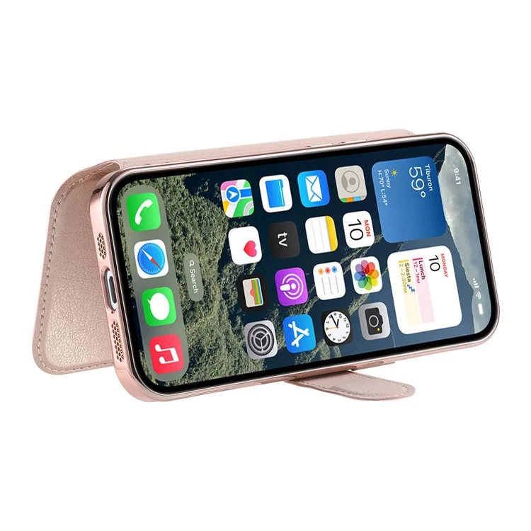 Funda para iPhone 13 Pro compatible con MagSafe, cubierta de teléfono de cuero desmontable con película para lente - Oro rosa