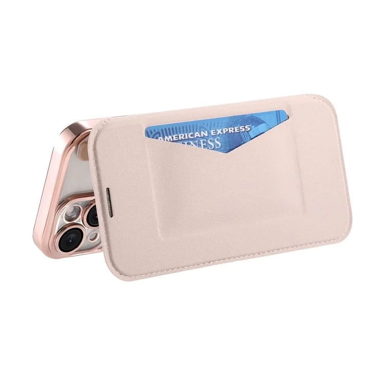 Funda para iPhone 13 Pro compatible con MagSafe, cubierta de teléfono de cuero desmontable con película para lente - Oro rosa
