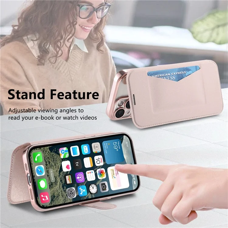Funda para iPhone 13 Pro compatible con MagSafe, cubierta de teléfono de cuero desmontable con película para lente - Oro rosa