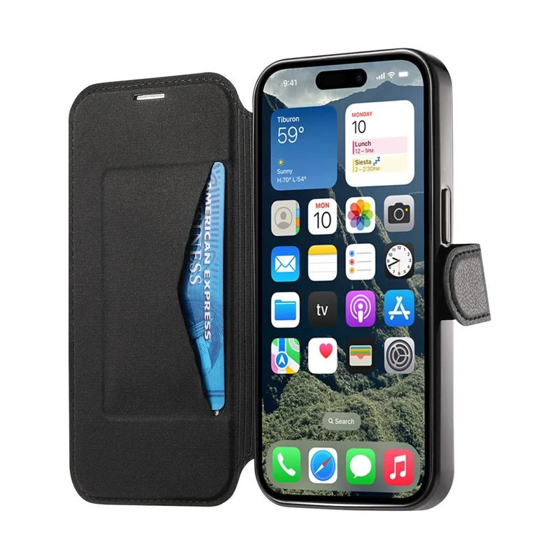 For iPhone 14 Pro Max Case Compatible with MagSafe Detachable Leather Phone Cover with Lens Film - Black