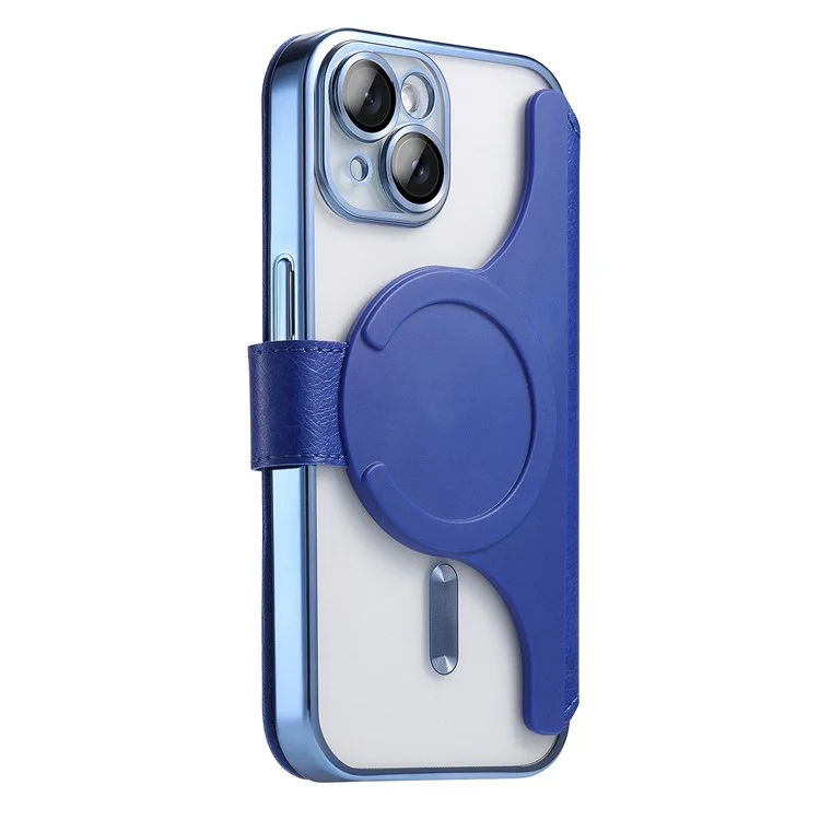 Für iPhone 15 Plus Hülle kompatibel mit MagSafe abnehmbarer Lederhülle mit Linsenfilm - Blau