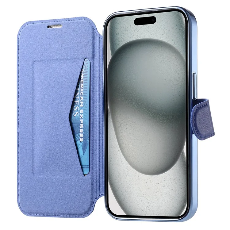 Für iPhone 15 Plus Hülle kompatibel mit MagSafe abnehmbarer Lederhülle mit Linsenfilm - Blau
