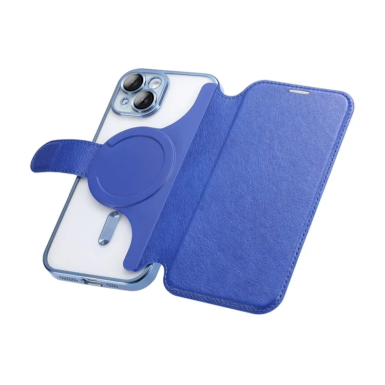 Für iPhone 15 Plus Hülle kompatibel mit MagSafe abnehmbarer Lederhülle mit Linsenfilm - Blau