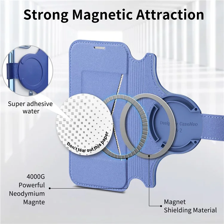 Funda para iPhone 15 Pro Max compatible con MagSafe, cubierta de teléfono de piel desmontable con película para lente - Azul