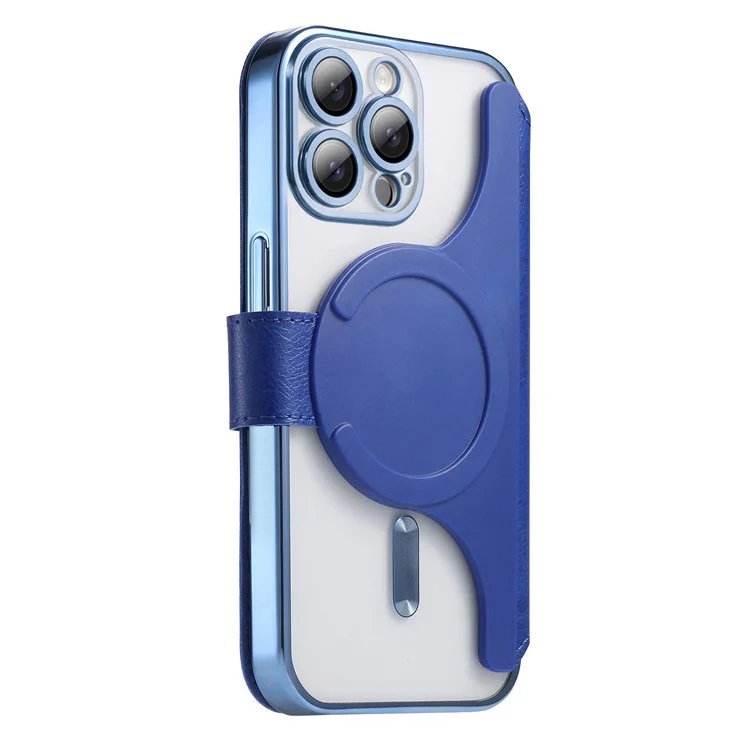 Funda para iPhone 15 Pro Max compatible con MagSafe, cubierta de teléfono de piel desmontable con película para lente - Azul