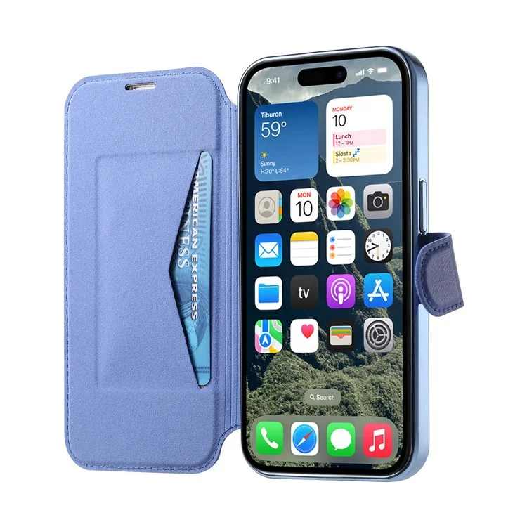 Funda para iPhone 15 Pro Max compatible con MagSafe, cubierta de teléfono de piel desmontable con película para lente - Azul