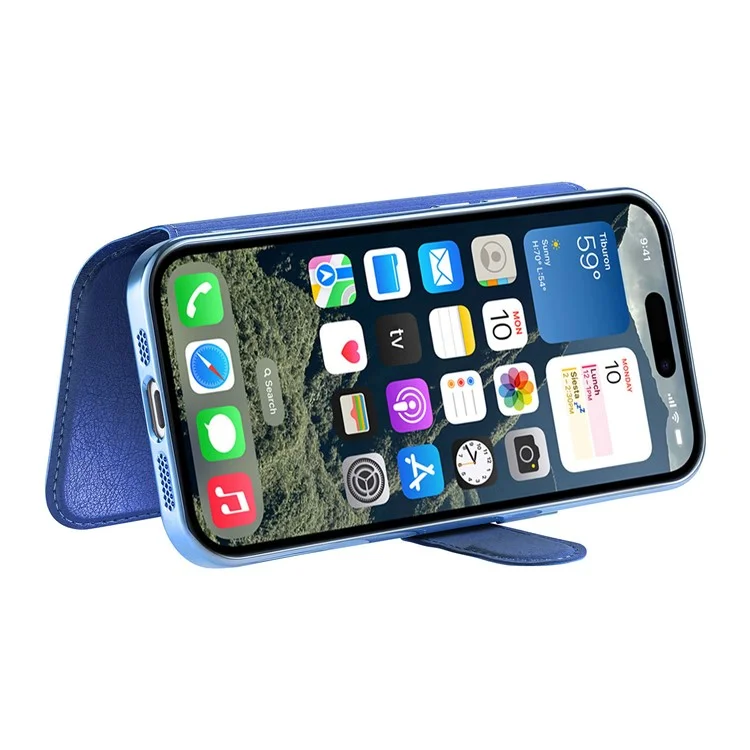 Funda para iPhone 15 Pro Max compatible con MagSafe, cubierta de teléfono de piel desmontable con película para lente - Azul
