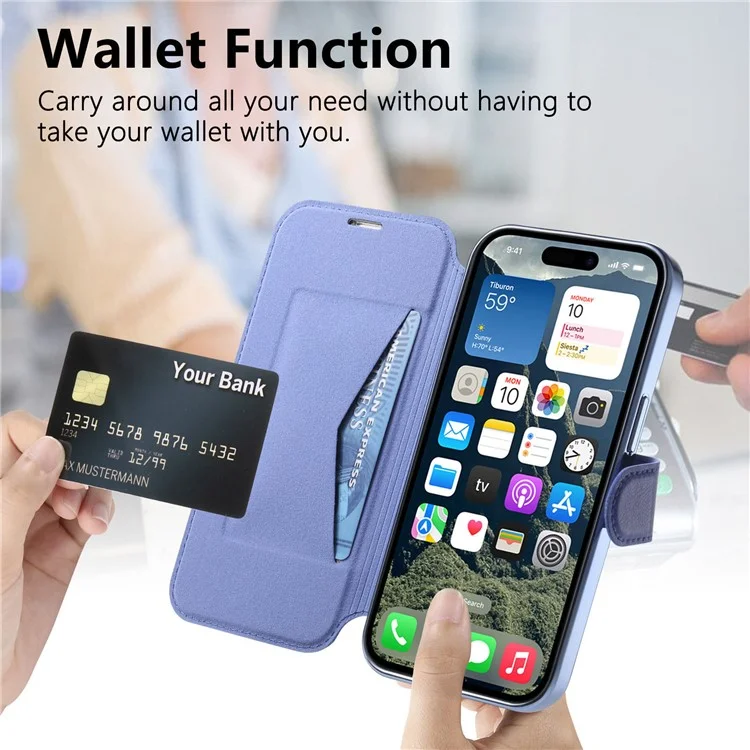 Funda para iPhone 15 Pro Max compatible con MagSafe, cubierta de teléfono de piel desmontable con película para lente - Azul