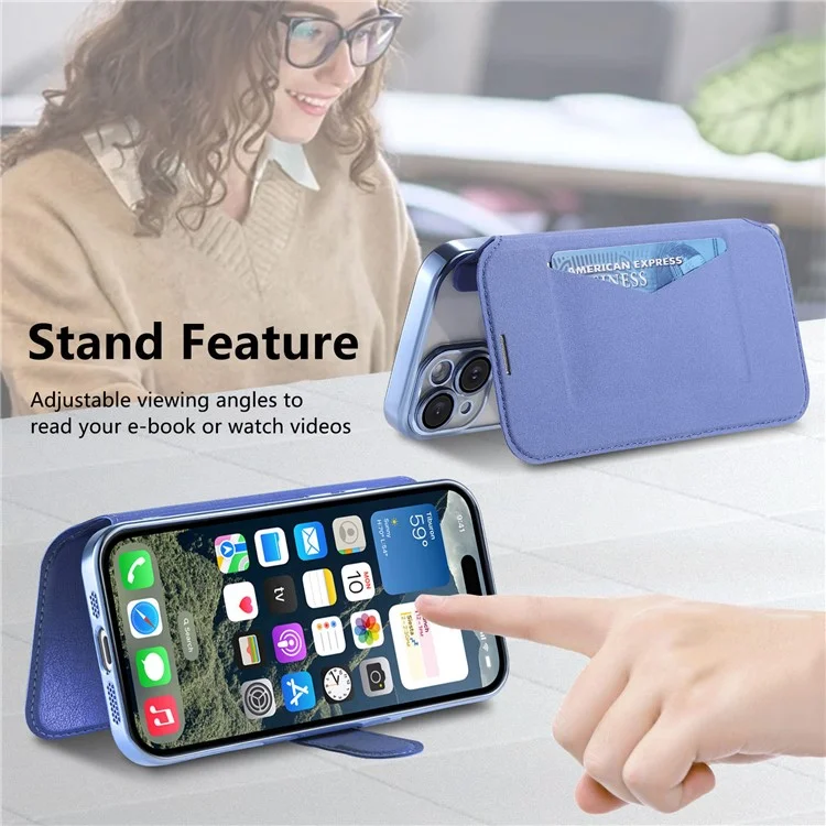 Funda para iPhone 15 Pro Max compatible con MagSafe, cubierta de teléfono de piel desmontable con película para lente - Azul