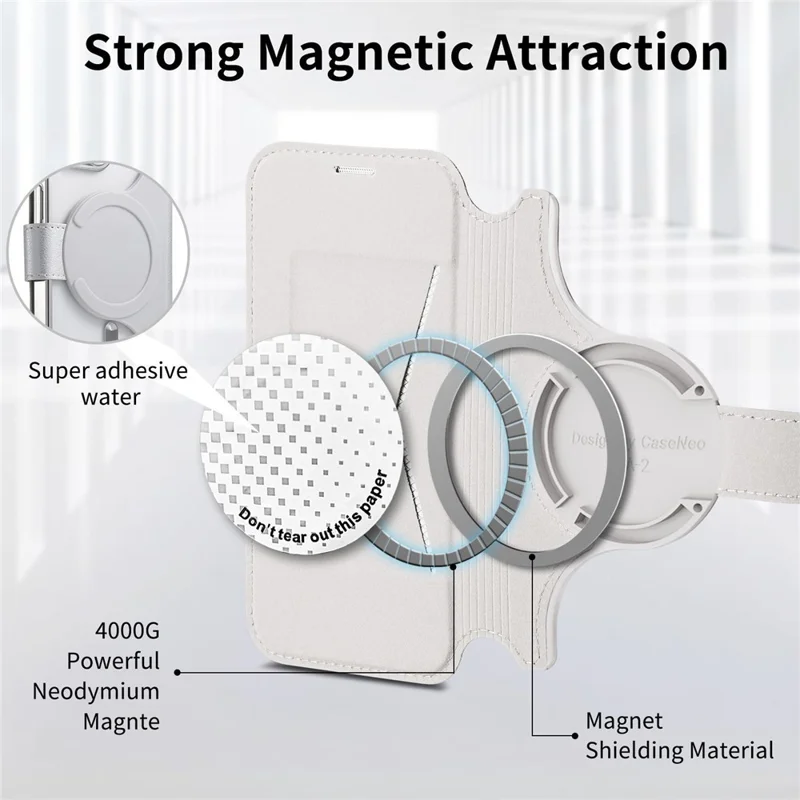 For iPhone 15 Pro Max Case Compatible with MagSafe Detachable Leather Phone Cover with Lens Film - Silver