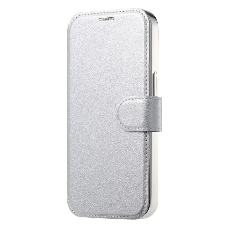 For iPhone 15 Pro Max Case Compatible with MagSafe Detachable Leather Phone Cover with Lens Film - Silver