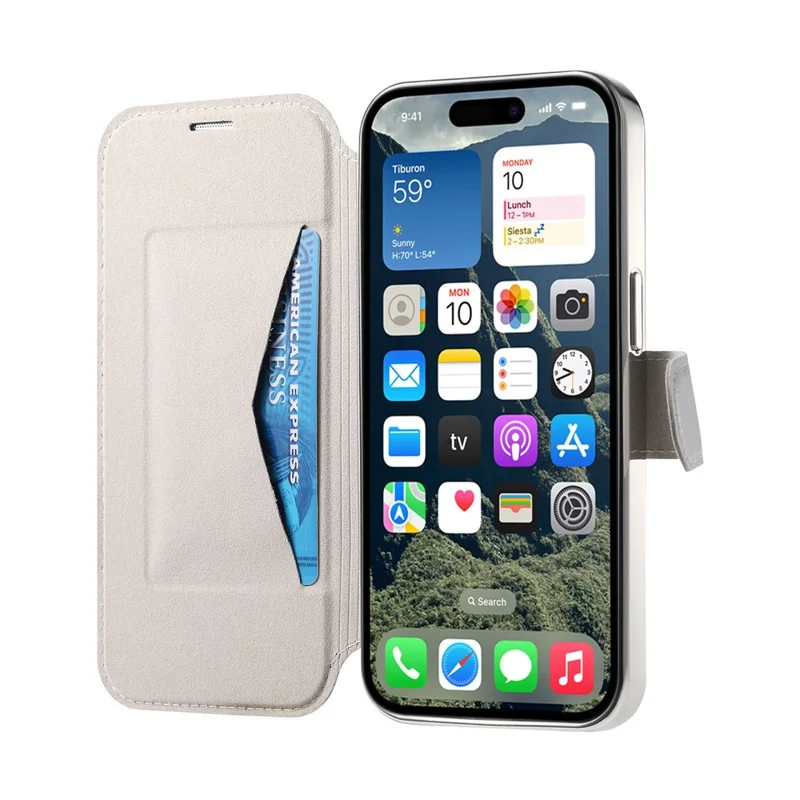 For iPhone 15 Pro Max Case Compatible with MagSafe Detachable Leather Phone Cover with Lens Film - Silver