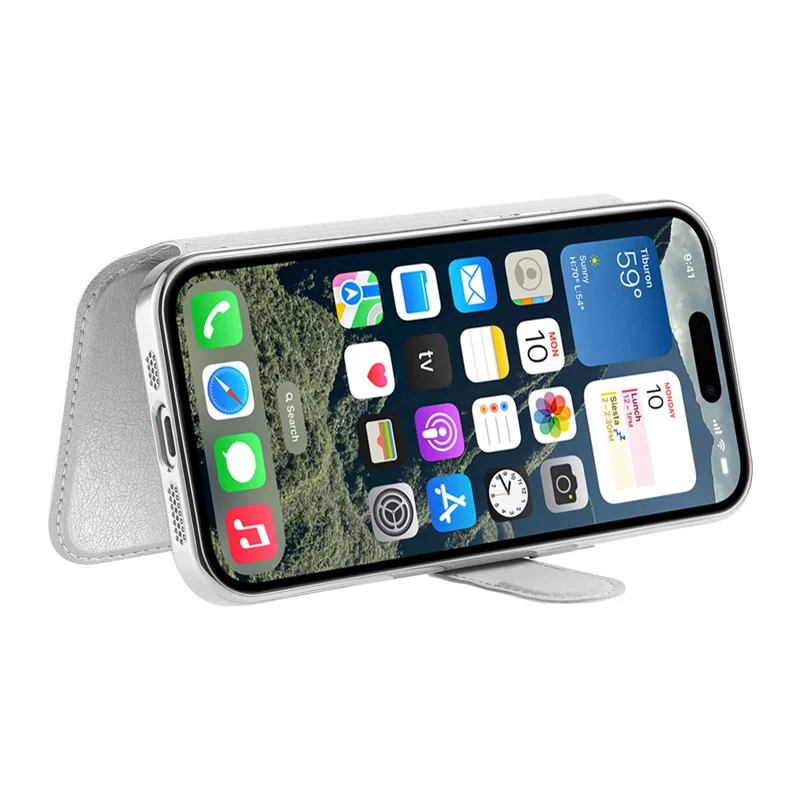 For iPhone 15 Pro Max Case Compatible with MagSafe Detachable Leather Phone Cover with Lens Film - Silver