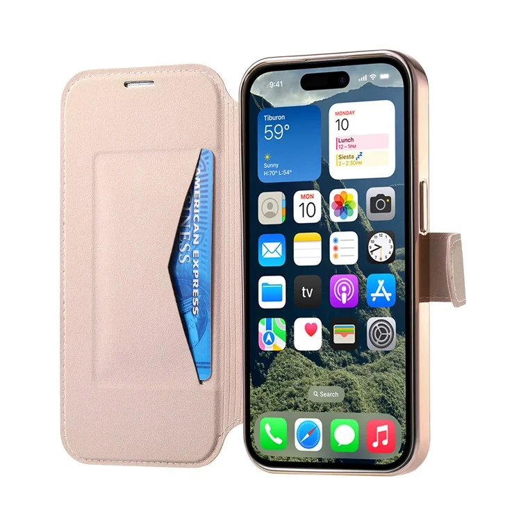 Für iPhone 15 Pro Hülle kompatibel mit MagSafe abnehmbare Leder-Handyhülle mit Linsenfilm - Roségold