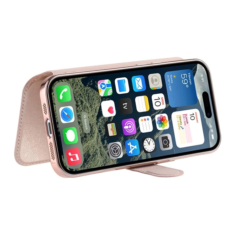 Für iPhone 15 Pro Hülle kompatibel mit MagSafe abnehmbare Leder-Handyhülle mit Linsenfilm - Roségold