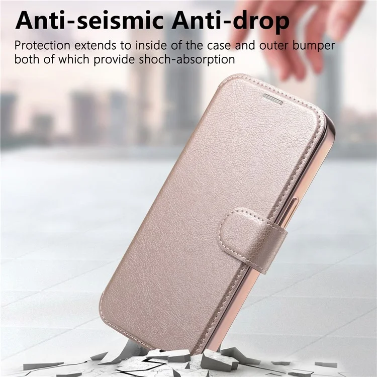 Für iPhone 15 Pro Hülle kompatibel mit MagSafe abnehmbare Leder-Handyhülle mit Linsenfilm - Roségold