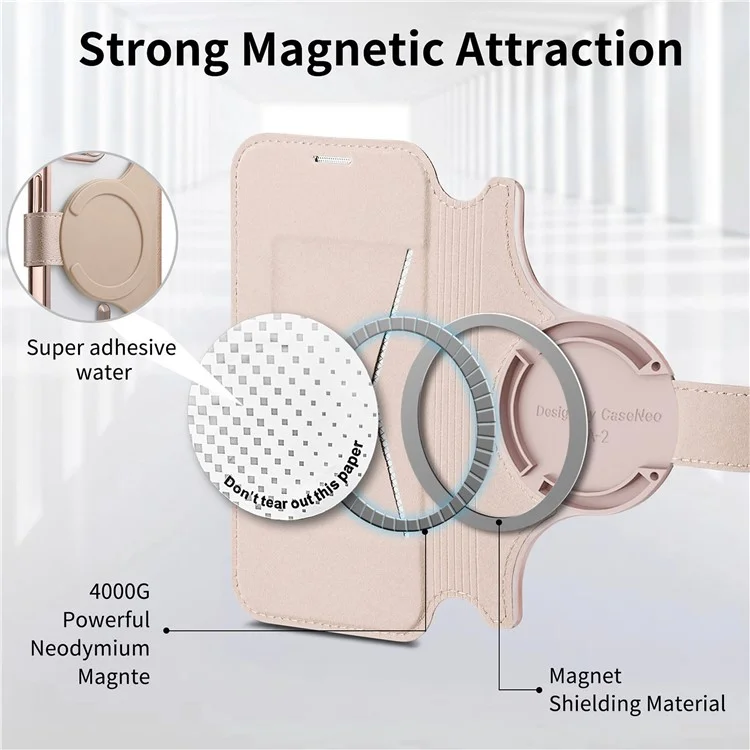 Für iPhone 15 Hülle kompatibel mit MagSafe abnehmbares Leder-Handyhülle mit Linsenfilm - Roségold