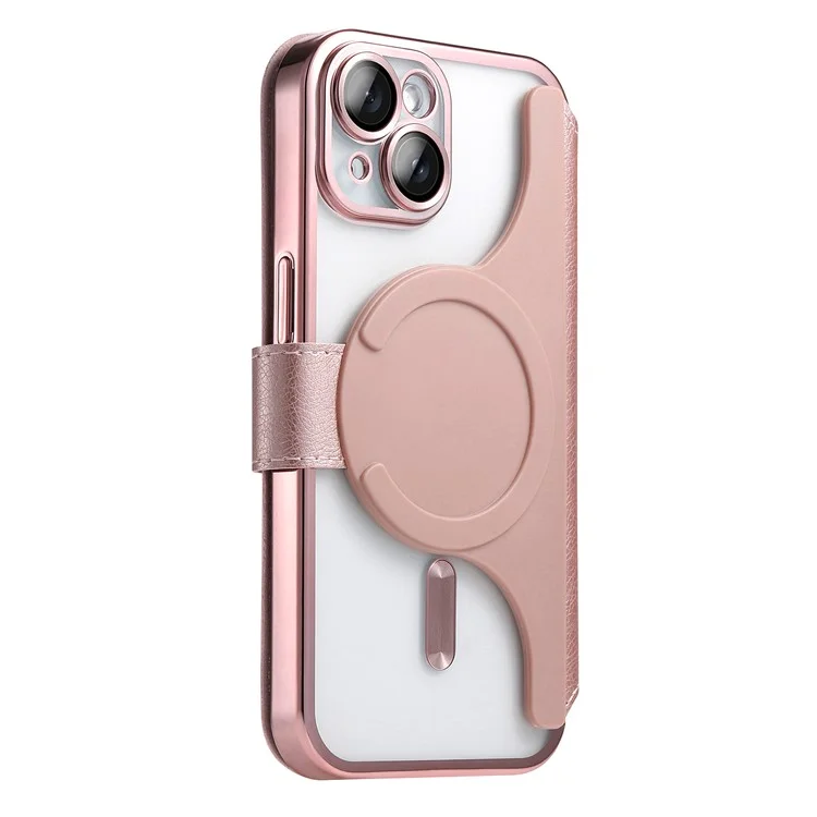 Für iPhone 15 Hülle kompatibel mit MagSafe abnehmbares Leder-Handyhülle mit Linsenfilm - Roségold
