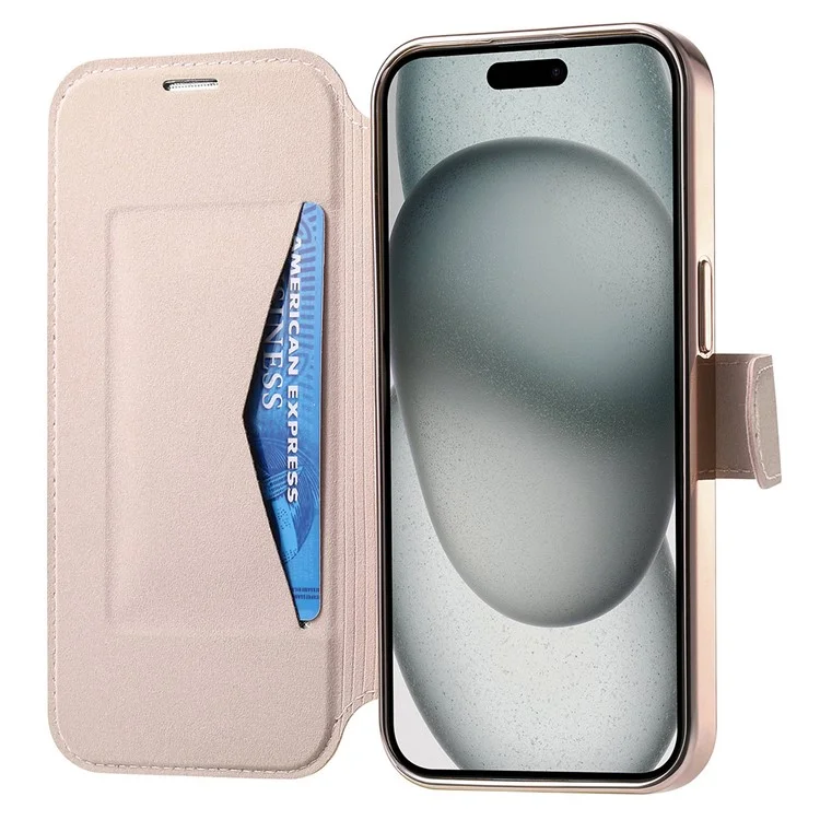 Für iPhone 15 Hülle kompatibel mit MagSafe abnehmbares Leder-Handyhülle mit Linsenfilm - Roségold