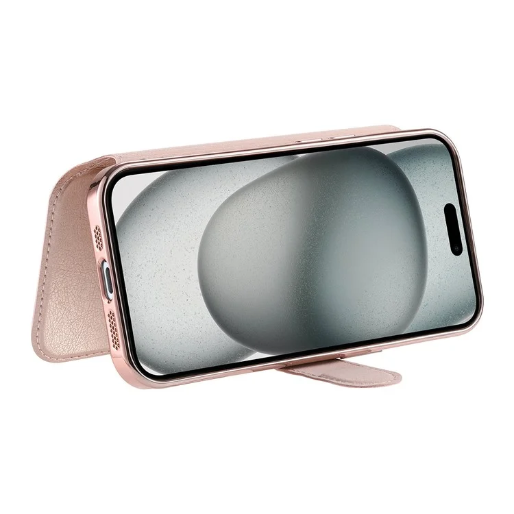 Für iPhone 15 Hülle kompatibel mit MagSafe abnehmbares Leder-Handyhülle mit Linsenfilm - Roségold