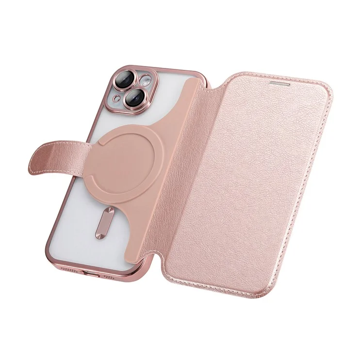 Für iPhone 15 Hülle kompatibel mit MagSafe abnehmbares Leder-Handyhülle mit Linsenfilm - Roségold