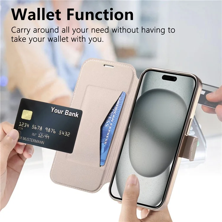 Für iPhone 15 Hülle kompatibel mit MagSafe abnehmbares Leder-Handyhülle mit Linsenfilm - Roségold
