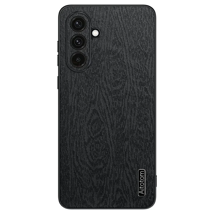 Capa para Samsung Galaxy A56 5G, textura de madeira, revestida em couro sintético PU e PC TPU - Preta