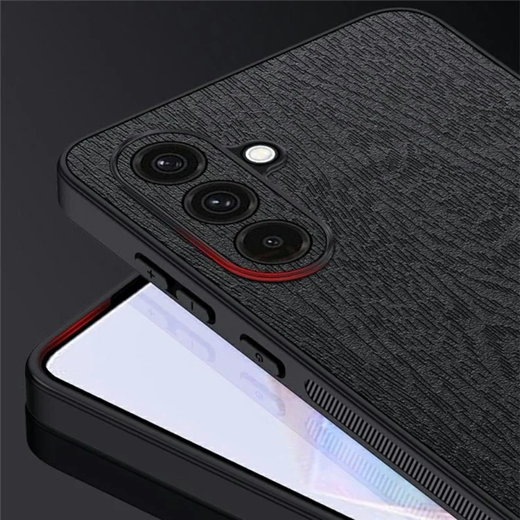 Capa para Samsung Galaxy A56 5G, textura de madeira, revestida em couro sintético PU e PC TPU - Preta