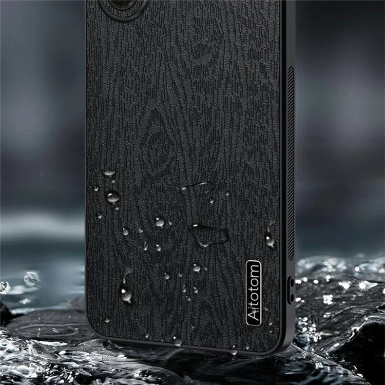 Capa para Samsung Galaxy A56 5G, textura de madeira, revestida em couro sintético PU e PC TPU - Preta