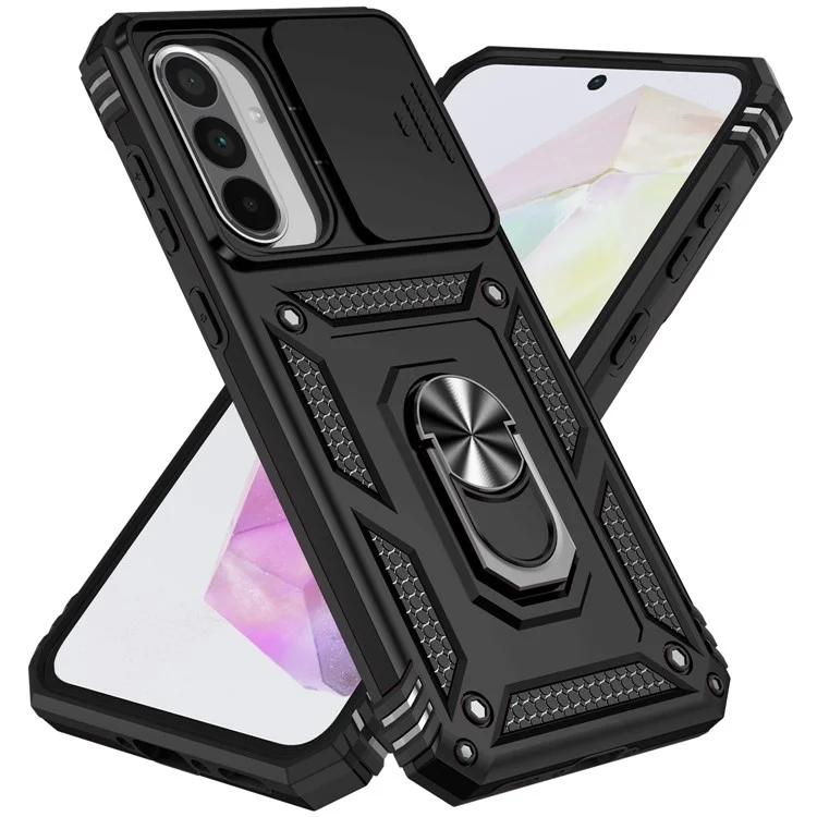 Custodia per Samsung Galaxy A36 5G in PC + TPU con protezione per l'obiettivo e supporto - Nero