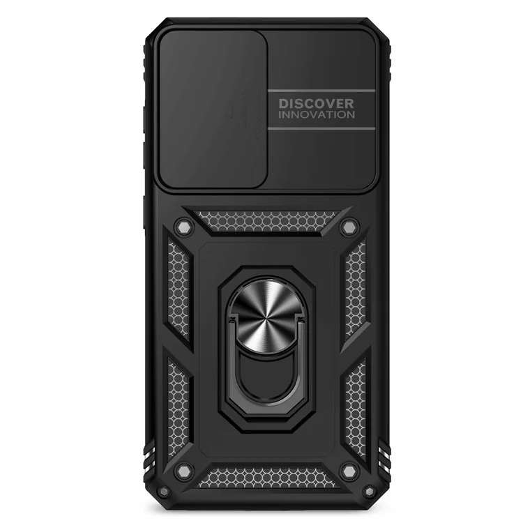 Custodia per Samsung Galaxy A36 5G in PC + TPU con protezione per l'obiettivo e supporto - Nero