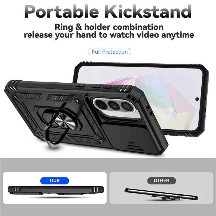 Custodia per Samsung Galaxy A36 5G in PC + TPU con protezione per l'obiettivo e supporto - Nero