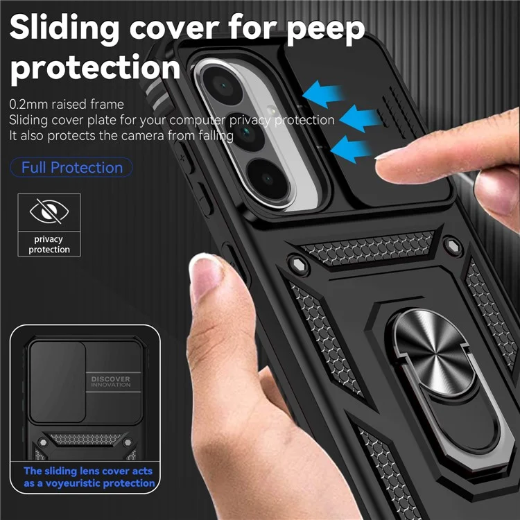 Custodia per Samsung Galaxy A36 5G in PC + TPU con protezione per l'obiettivo e supporto - Nero