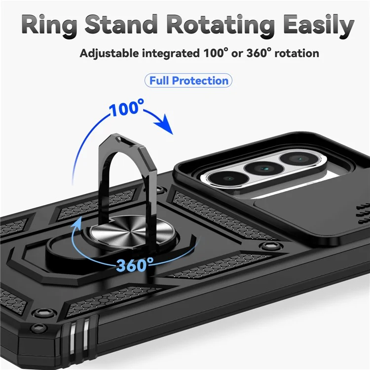Custodia per Samsung Galaxy A36 5G in PC + TPU con protezione per l'obiettivo e supporto - Nero