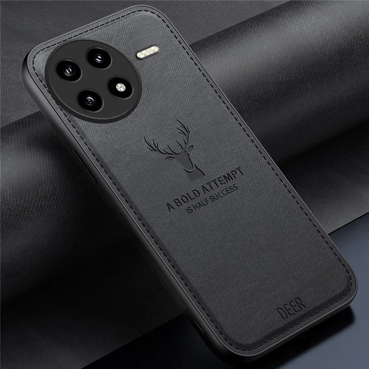 Чехол для Xiaomi Redmi K80 5G / K80 Pro 5G, ткань с узором оленя, текстура искусственной кожи, гибридный чехол для телефона - черный