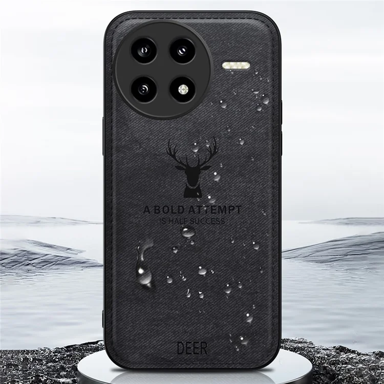 Чехол для Xiaomi Redmi K80 5G / K80 Pro 5G, ткань с узором оленя, текстура искусственной кожи, гибридный чехол для телефона - черный