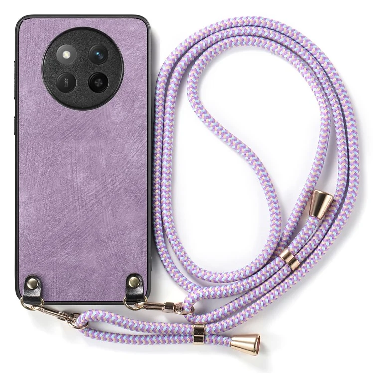 Capa para Honor X60 Pro 5G Textura retrô revestida de couro PC+TPU com corda de suspensão - Roxo