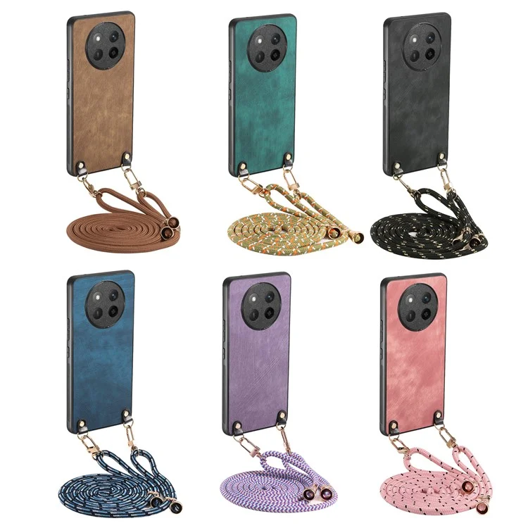 Capa para Honor X60 Pro 5G Textura retrô revestida de couro PC+TPU com corda de suspensão - Roxo