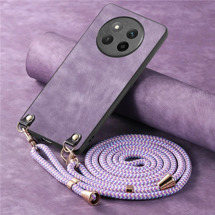 Capa para Honor X60 Pro 5G Textura retrô revestida de couro PC+TPU com corda de suspensão - Roxo