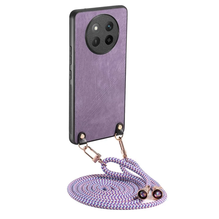 Capa para Honor X60 Pro 5G Textura retrô revestida de couro PC+TPU com corda de suspensão - Roxo