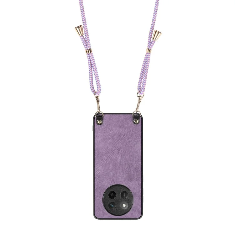 Capa para Honor X60 Pro 5G Textura retrô revestida de couro PC+TPU com corda de suspensão - Roxo